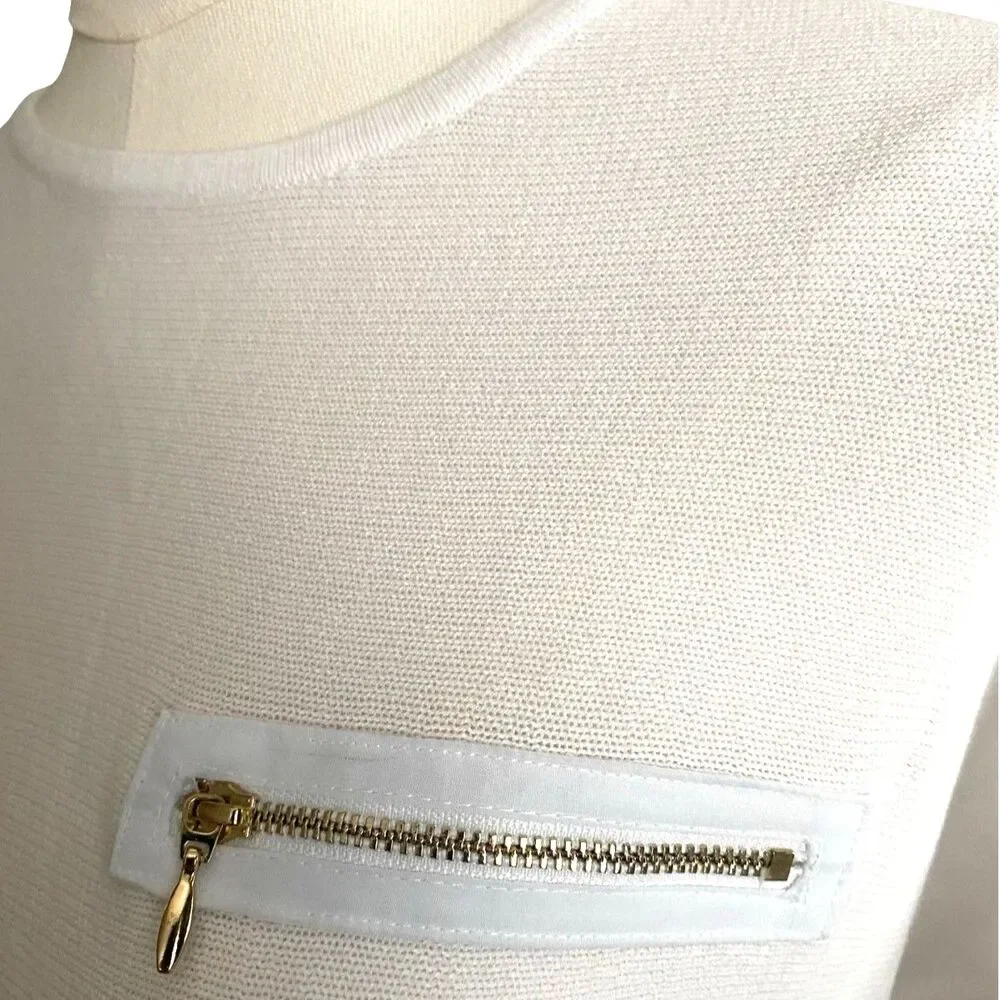 Chico's Sheer Hem Pullover Sweater Tunic Small White Woven 3/4 Sleeves EUC